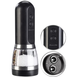 Rosenstein & Söhne Cordless Spice Mill: 2-in-1 Cordless Salt & Pepper Mill with Two Separate Chambers, Black (Cordless Multi Spice Mill, Salt Pepper Mills 2-in-1, Spice)