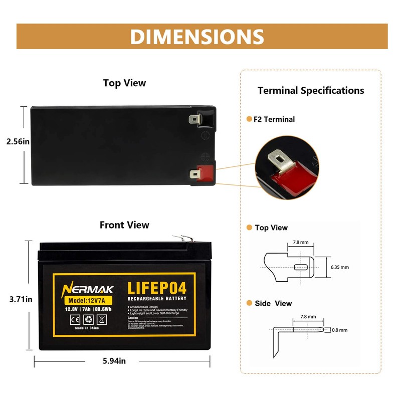 NERMAK 12V 7Ah (7.2Ah) Lithium LiFePO4 Deep Cycle Battery, 2000+