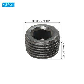 PATIKIL 3/8NPT Male Pipe Plug Internal Hex Thread Socket, 2 Pcs Solid Stainless Steel Pipe Plug Fitting Set Hex Counter Sunk Pipe Plug for Pipe Air Tanks, Black