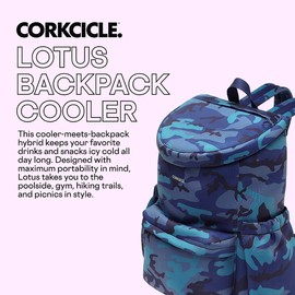 Corkcicle Lotus Backpack Cooler Bag - Keeps Drinks Cold All Day - Food Safe Interior - Navy Camo