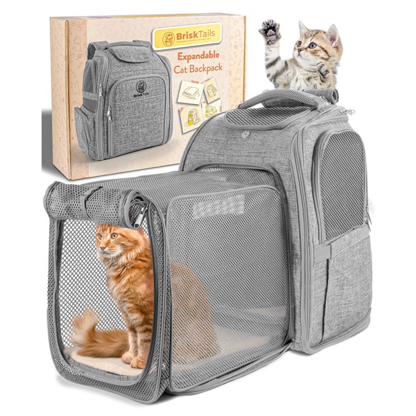 BriskTails Expandable Cat Backpack Carrier - Breathable BT-01 Cat Carrier