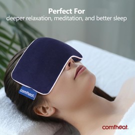 Comfheat Lavender Weighted Eye Pillow - Soft Plush Removable Cover, Moist Heat & Cold Therapy, Natural Aromatherapy Eye Compress Pillow for Relaxation, Yoga, Meditation, and Sleep, Navy Blue