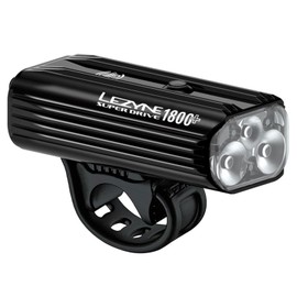 LEZYNE Super Drive Bicycle USB-C Rechargeable IPX7 White LED Front Light with Multiple Solid & Flash Modes | Integrated Silicone Rubber Strap Mount | Smart Connect | 1800 Lumens, Black Gloss