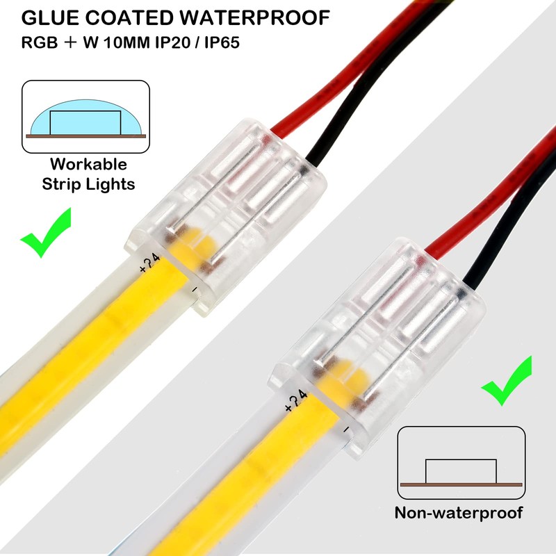 Flutesan COB LED Strip to Wire Connector 20 Pieces Waterproof