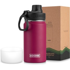 koodee 12 oz Water Bottle -Stainless Steel Vacuum Insulated Wide Mouth Flask with Leakproof Spout Lid, Reusable Sports Metal Water Bottle BPA Free(Fuchsia Red)