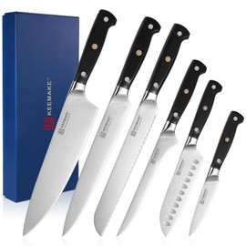KEEMAKE Kitchen Knife Set 6pcs - Professional Knife Set without Block with German High Carbon Stainless Steel Chef Knife Set for Kitchen with Ergonomic Black Handle Sharp Kitchen Knives