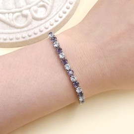 Tobestu Womens Platinum Plated 4mm Purple White Round Cut Cubic Zirconia Tennis Bracelet for Mother's Day Valentine's Day Birthday Christmas - Size 6.7" YA5032