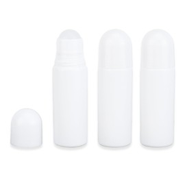NICENEEDED 3 PCS Empty Essential Oil Roller Bottles, Refillable Container for Perfume Plastics Roll on Bottles with Lids, White Roller Bottles with Caps for Travel Lip Gloss