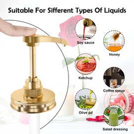 Maple Caramel Honey & Syrup Dispenser Pump fit 3.38 Inch Wide Mouth Mason Jar, Rust Proof, Food Safety Plastic Dispenser Stainless Steel Lid,Chalk & Sticker,Golden Houjioes(2 Pack)