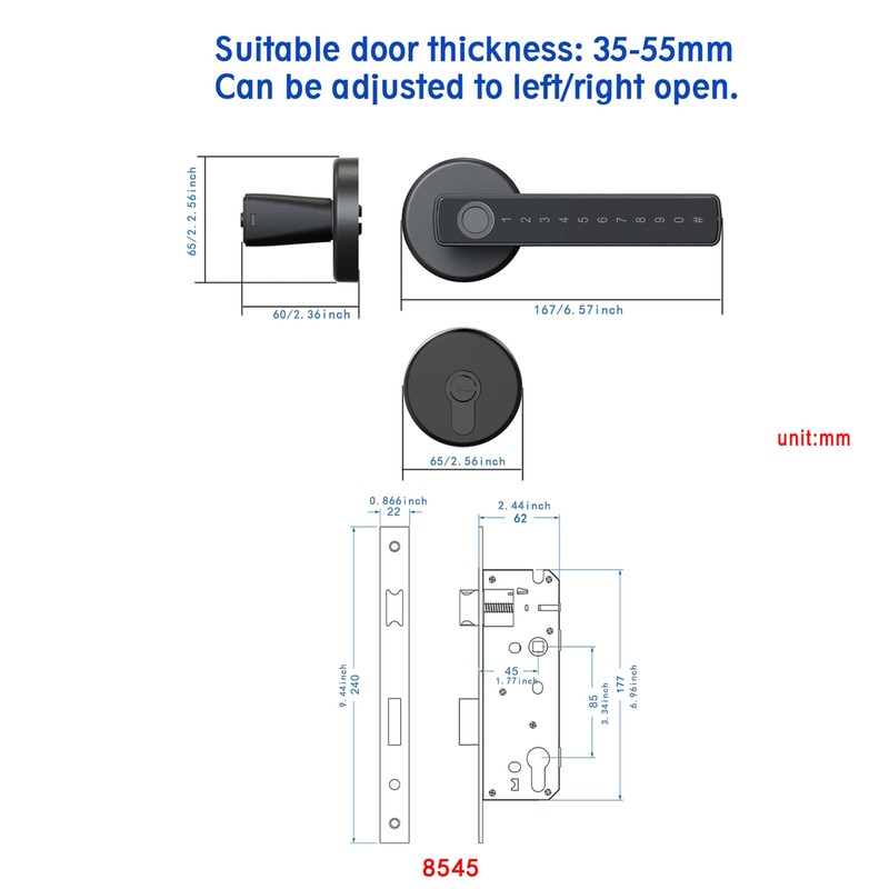 Smart Door Lock Set, Fingerprint, Passcode, Cards, App Control, Keyless