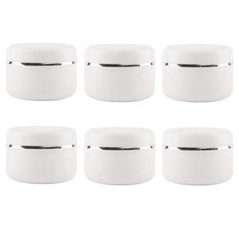 6PCS 250ML Refillable Make-up Cosmetic Jars White Plastic Jar with Inner Liners and Silver Edge Container Pot Case Bottle Travel Packing Storage Holder for Lotion Creams
