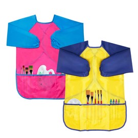BAHABY Kids Art Smocks 2 Pack Painting Smock with Long Sleeve and 3 Pockets for Age 3-8
