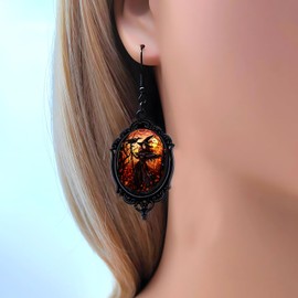 Gothic Mystery Witch Cameo Earrings for Women Vintage Punk Crystal Glass Witch Dangle Earrings Victorian Jewelry for Women (Witch)