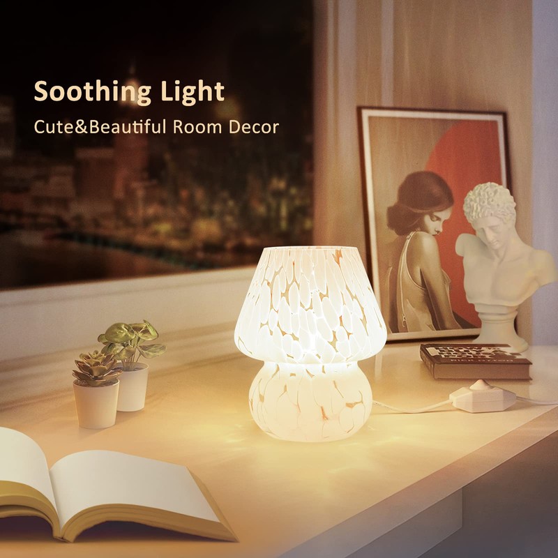ONEWISH Mushroom Lamp Small Bedside Table Lamp-Nightstand Nightlight Dimmable Stepless,