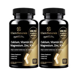 Supplements for BONES (Twin Pack)- Hair, Nails & Skin Support - with Calcium, Magnesium, Zinc, Vitamin D3, K1, Plus. Halal, Gluten-Free, Gelatin-Free - 60 x 2 Tablets