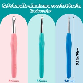 3 Sizes Crochet Hooks,Ergonomic Arthritis Handle,5.5 inch Long Beginner's Knitting Needle and Color Soft Handle Smooth Knitting Needle DIY Knitting Kit for Knitting Sweaters,Scarves and Hats
