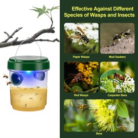 4 Packs Wasp Traps Outdoor Hanging, New Upgrade Wasp Trap Bee Insect Yellow Jacket Hornet Catcher with LED Light, Solar Powered Flying Insect Traps for Outside Garden, Patio, Backyard, Camping