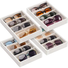 Lolalet Sunglasses Organizer Tray, 4 Grids Velvet Glasses Eyewear Holder Trays, Sunglass Display Drawer Storage for Women Men -4 Pack, Beige