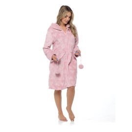 INSIGNIA Ladies Dressing Gown Hooded Zip Fastening Front Opening (12-14, Pink)