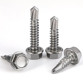 Krysay Self Drilling Screws for Metal,#8 x 1 (165Pcs),Hex Washer Head 410 Stainless Steel,Self Tapping Sheet Metal Roofing Screws with Driver Bit