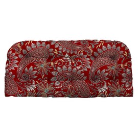 Resort Spa Home Decor Tufted Wicker Loveseat Cushion | 41" x 19" | All-Weather Spun Fabric | Water and Fade-Resistant | Outdoor Settee Cushion for Patio Furniture | Eastman Berry Red Paisley