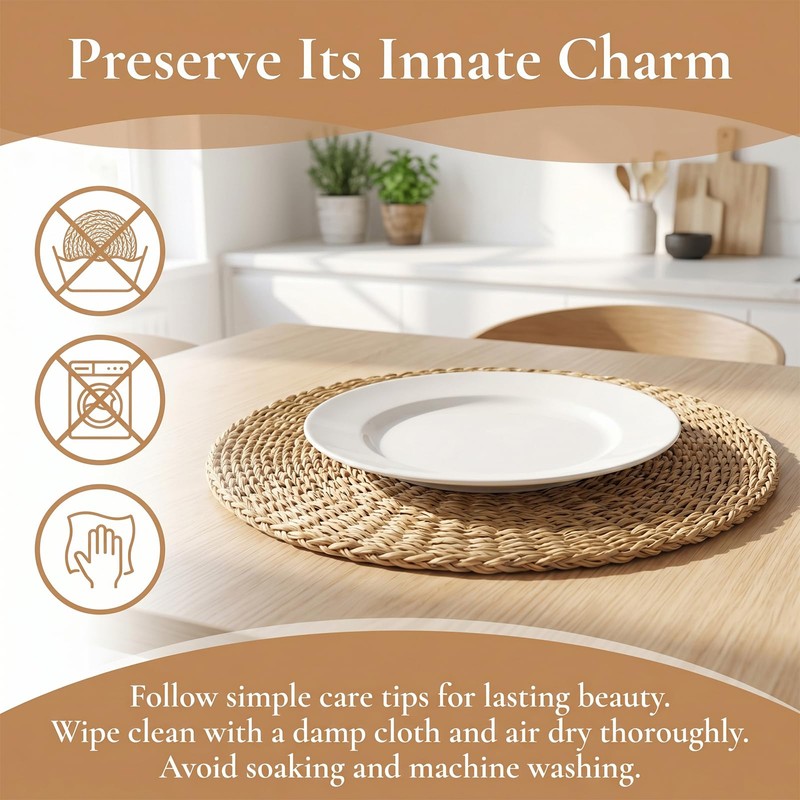 Round Woven Placemats Set of 6, 25 cm Natural Placemat