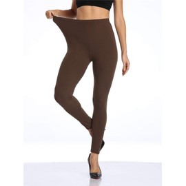 VOGUEMAX Women's Ankle Length Leggings Buttery Soft High Waisted Stretch Basic Solid Full Length Leggings Pants Coffee
