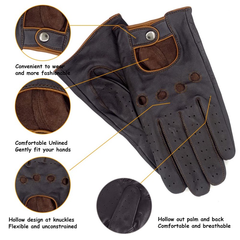 Mens Touchscreen Unlined Leather Driving Gloves,Brown/Camel,L