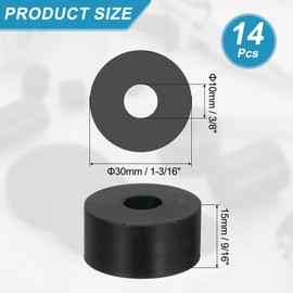 sourcing map 14 Pcs Multi Purpose Rubber Spacer, 0.4" OD x 1.2" ID x 0.6" Thickness Anti-Vibration Isolation Rubber Bushings Grommets Spacers Washers for Home Cars Boat Accessories (Black)
