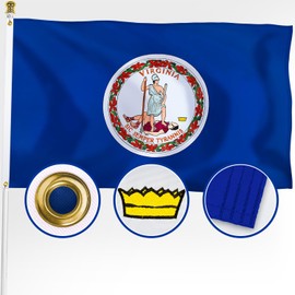 XIFAN Premium Virginia State Flag 3x5 ft Outdoor, Double Sided Embroidered Pattern, Heavy Duty 210D Nylon VA Flags, the Strongest Longest Lasting for Outside with Sewn Stripes/Brass Grommets