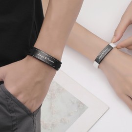 AOAMID Couple Bracelet Set-Matching Bracelets for Couples with Morse Code I Love You Love Quote Relationship Bracelets for Him and Her-Valentine's Day gift (Always & Forever)