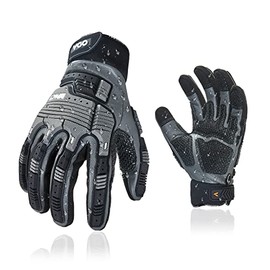 Vgo... 1 par de guantes de trabajo de piel resistentes, guantes mecánicos, resistentes al agua, resistentes a los impactos, antivibraciones (L,gris, CA7722WR)