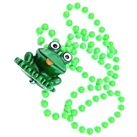 Rubber Frog Mardi Gras Bead Necklace New Orleans Party Favor Tags