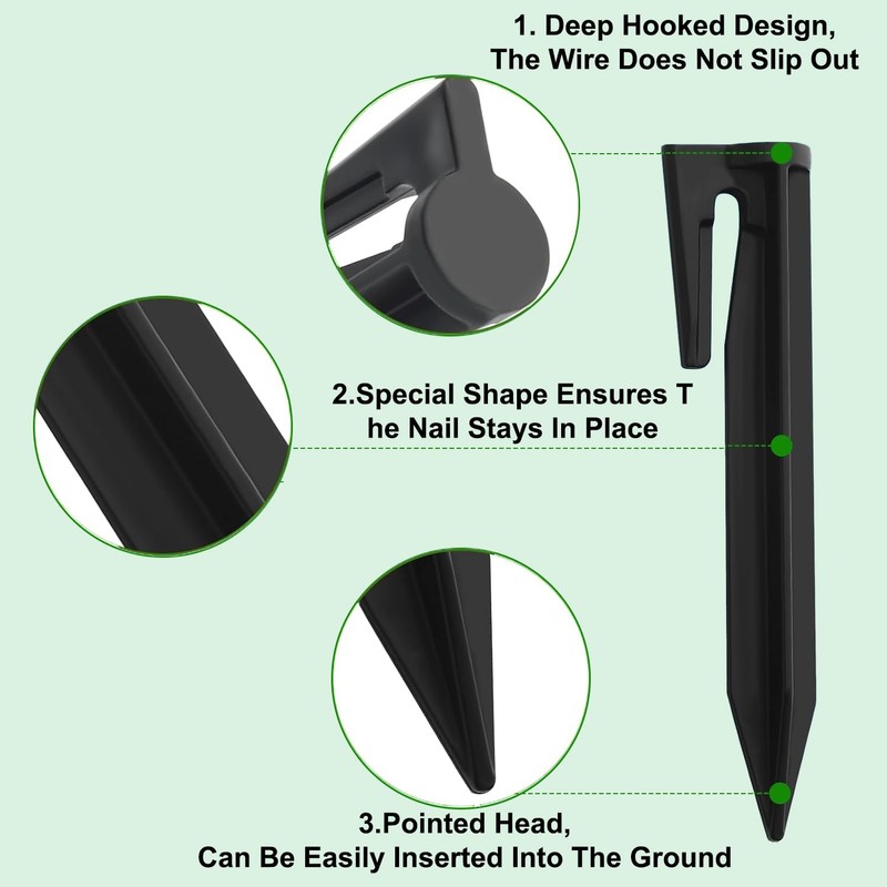 YUNYU 100Pcs Lawn Edging Pegs, 8.5cm Black Landscape Boundary Wire