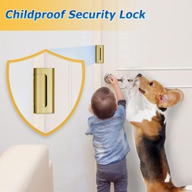 Home Security Door Lock, 2 Pack Childproof Door Reinforcement Lock Withstand 800 lbs, Aluminum Alloy Door Locks for Front Door, Add High Security to Home Prevent Unauthorized Entry, Golden