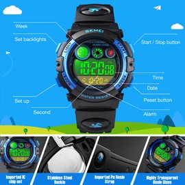 Watch for Boys 4-12 Year Old, Black Kids Digital Sports Waterproof Watches with Alarm Stopwatch, Children Outdoor Analog Electronic Watches Birthday Presents Gifts for Age 4-12 Year Old Boys Girls