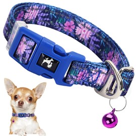 Floral Puppy Collar with Bell - Adjustable Flower Print Dog Collar for Small Dogs, Reflective Soft Comfort Collar for Chihuahua, Pomeranian, Tiny Breeds (XSmall) for Dogs