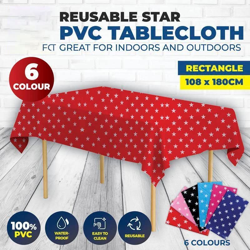 Table Cloth PVC Star Print Waterproof Reusable 108 x 180cm