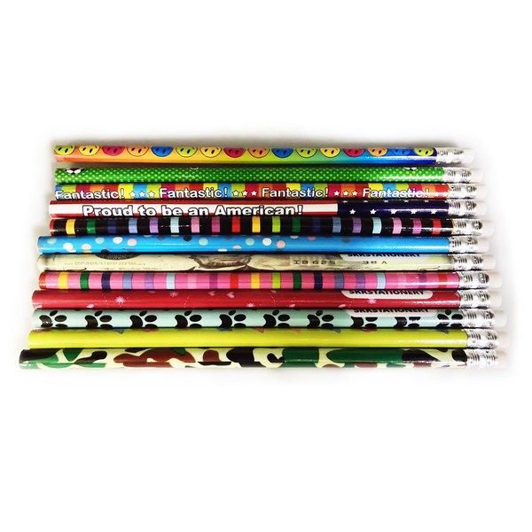 SKKSTATIONERY Assorted Colorful Pencils, Wooden Pencil with Eraser, Pencil Assortment, Novelty Kids Pencils，Awards & Incentives Pencils, 2 HB, 12 Assorted Colors 144/box.