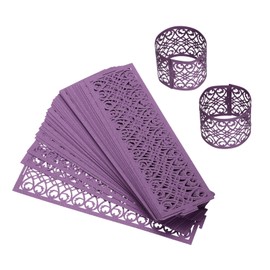 sourcing map 200Pcs Napkin Rings Laser Cut Foil Paper, Napkin Holder Hollow Napkin Bands for Weddings Party Serviette Table Decoration Restaurant (Dark Purple, 5.3 x 1.6")