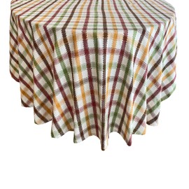Lintex Farmhouse Cottage Plaid Woven Cotton Tablecloth, Green and Gold Cross Stitch Country Plaid Tablecloth, 70 in Round
