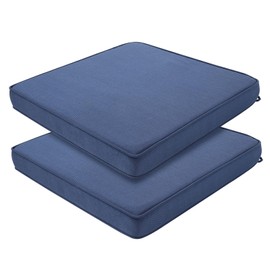 FUNHOME Outdoor Chair Cushions 18"x18"x2.5" Set of 2,Water Resistant Patio Chair Cushion with Zipper&Ties,18x18 Inch Replacement Square Seat Cushion for Garden Chairs(Ink Blue)