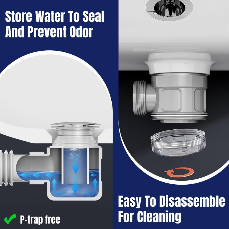 Bathroom Sink Drain Kit with Flexible Expandable Pipe: Odor-Free &
