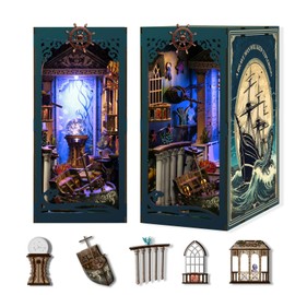 MATAHARAGA DIY Book Nook Kit for Adults with LED Lights and Dustproof Cover, Creative Gifts for Book Lovers, Home Office Desk Decoration