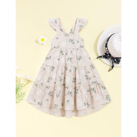 Hipea Toddler Girl Dress Ruffle Halter Floral Princess Dress Summer Beach Bohemian Casual Sundress Clothes Apricot 6-7Years