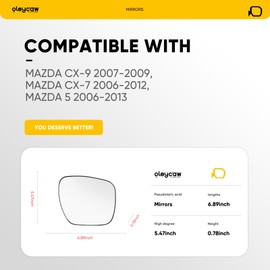 Passenger Side Mirror Replacement for Mazda CX-9 2007-2009, CX-7 2006-2012, Mazda 5 2006-2013, Right Side Mirrors Replacement Glass with Backing Plate, Power Heated