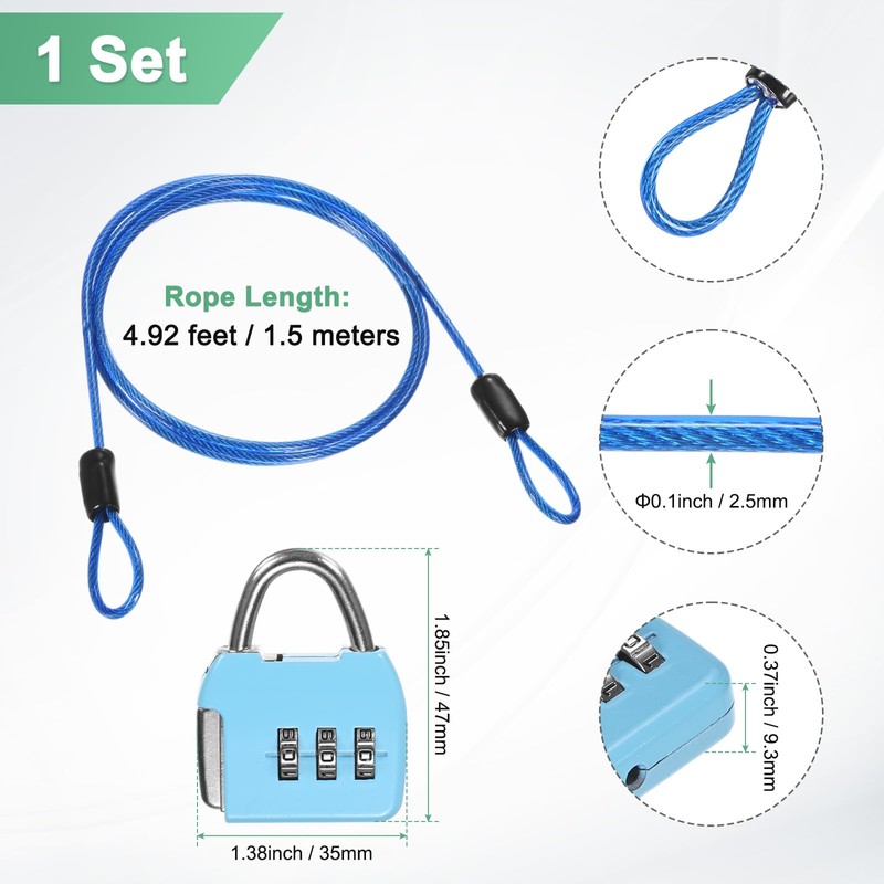 M METERXITY 1-Set Security Cable Lock with 3 Digit Combination