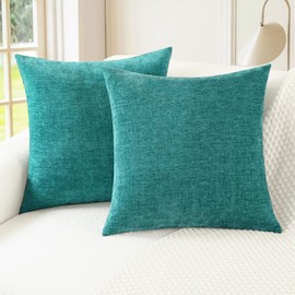 CaliTime Cushion Covers Pack of 2 Cozy Throw Pillow Covers Cases for Couch Sofa Home Decoration Solid Dyed Soft Chenille 60cm x 60cm Teal