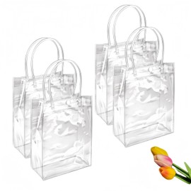 Clear Gift Bags, Wanfoou 15 PCS Clear Plastic Gift Bags With Handle And Button, Reusable Waterproof PVC Gift Wrap Tote Bag, Party Favor Bags for Wedding Candy Bags, Dessert, Merchandise