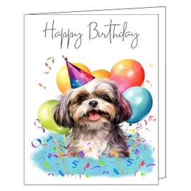 Doggie of the Day Happy Birthday Greeting Cards Shih Tzu - Cute Note Cards for Dog Lovers - Blank Inside Envelope Included, GCHB00271 1 Note Card
